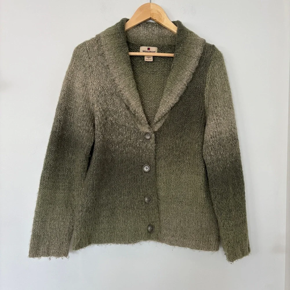 Woolrich‎ Womens Cardigan Sweater Sage Green Size M Cottagecore Collar Button Up